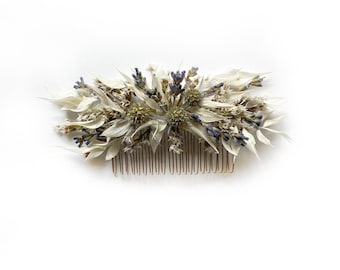 Dried Flower Hair Comb, Lavender, Rustic Wedding Accessory