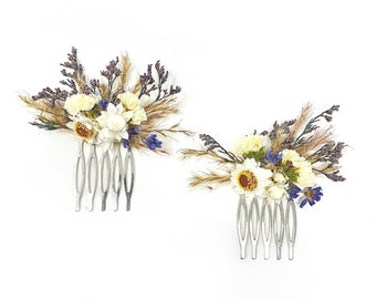 Mini Hair Combs, Wedding Accessories, Dried Flowers, Hair Accessories, Preserved Floral, Bridal, Ammobium, Pampas, Purple and White