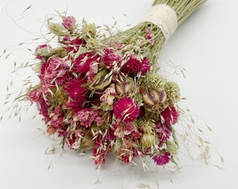 Ramo de flores secas rosas, arreglo floral para boda de primavera