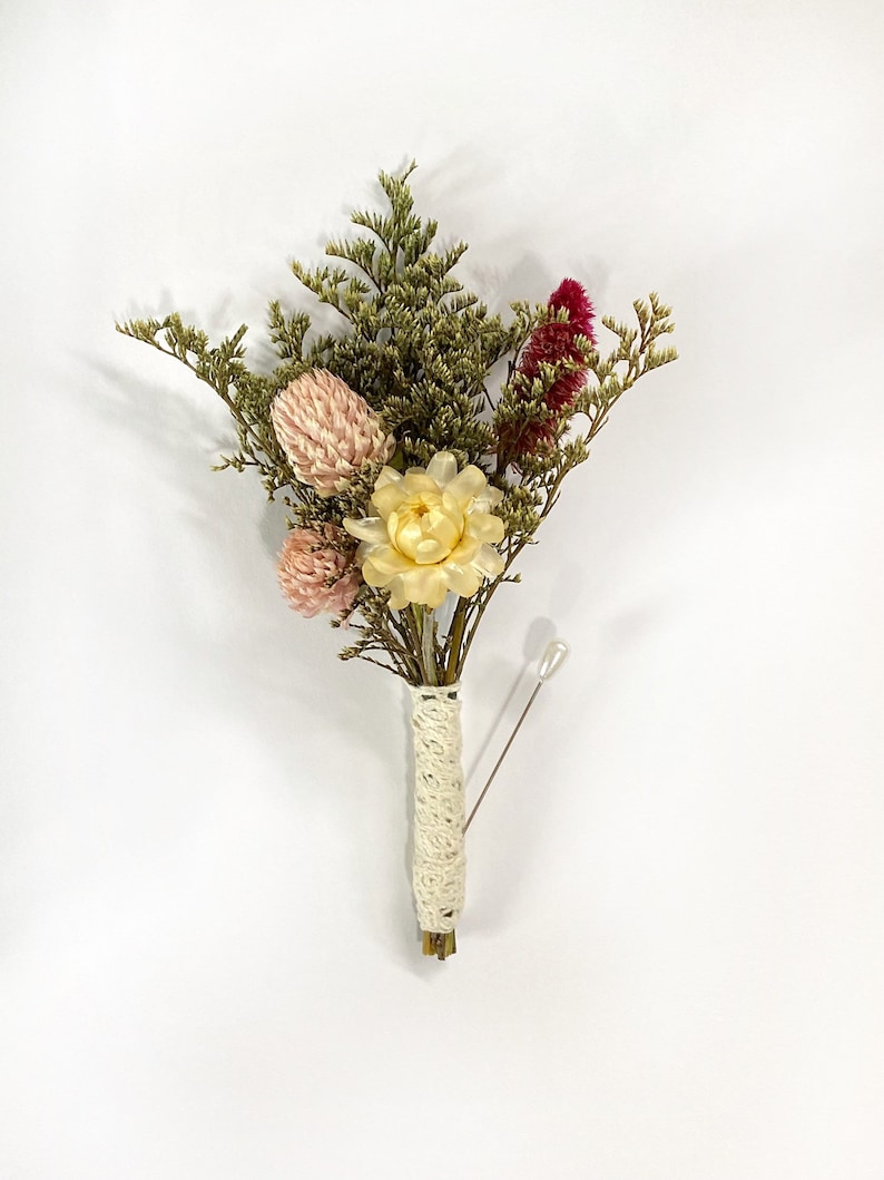 Konservierter Blumenstrauß, rosa Pfingstrose, Coxcomb, Hochzeitsgeschenk Boutonniere