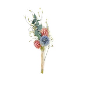 Wedding Boutonniere, Preserved Floral, Dried Flowers, Bridal Accessories, Winter, Decor, Blue and Pink, Eucalyptus, Globe Thistle