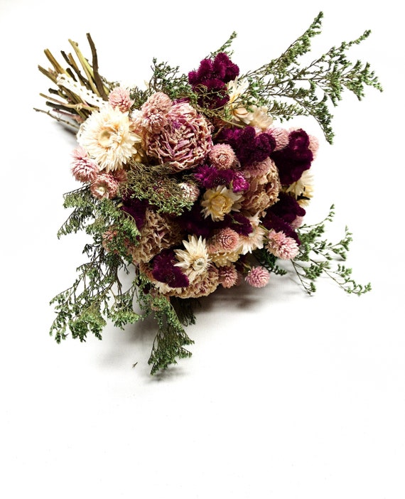 Preserved Flower Bouquet, Pink Peony, Coxcomb, Wedding Gift