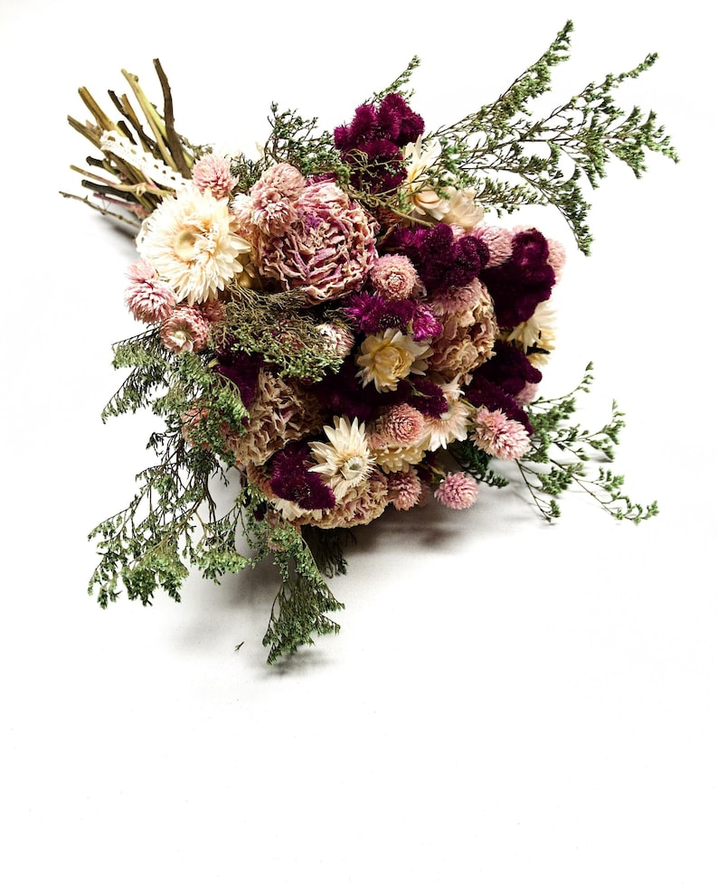 Konservierter Blumenstrauß, rosa Pfingstrose, Coxcomb, Hochzeitsgeschenk Bild 1