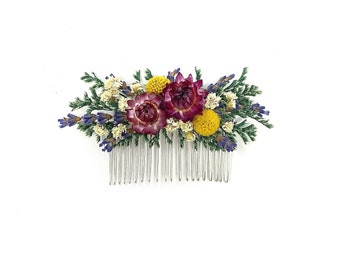 Dried Flower Hair Comb, Lavender, Wedding Bridal Hairpiece