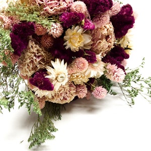 Konservierter Blumenstrauß, rosa Pfingstrose, Coxcomb, Hochzeitsgeschenk Bild 4