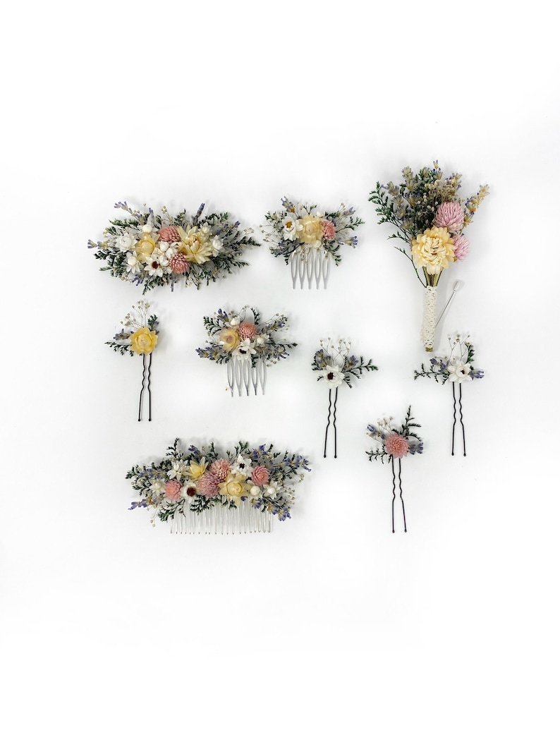 Hair Comb, Hair Pins, Dried flowers, Preserved, Floral Comb, Hair Clip Accessories, Wedding Accessory, Simple, Fairy, Spring, Prom, Bridal zdjęcie 2