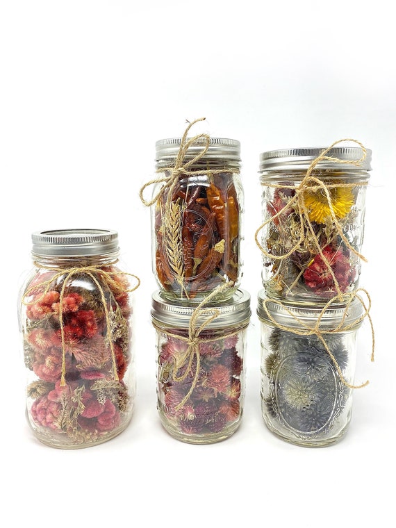 Mason Jars Filled With Dried Flowers Preserved Floral Home Etsy