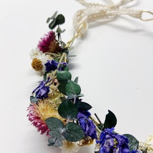 Dried Flower Floral Crown, Eucalyptus Strawflower Head Wreath image 7