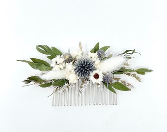 Dried Flower Hair Comb, Globe Thistles, Wedding Bridal Corsage