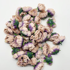 Fake Wild Flowers in Blush Peach, Purple Round Flowers, Artificial