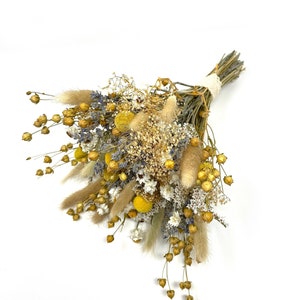 Wedding Bouquet, Fall Decor, Throw bouquet, Lavender, Ammobium, Yellow, Purple, Bunny Tails, German Statice, Bridal, Dried Flowers, Natural