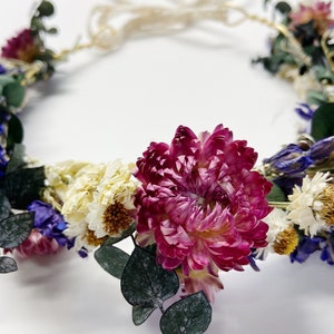 Dried Flower Floral Crown, Eucalyptus Strawflower Head Wreath image 5