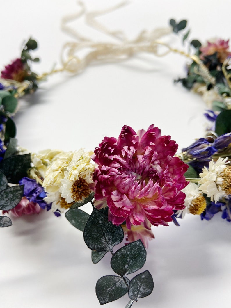 Dried Flower Floral Crown, Eucalyptus Strawflower Head Wreath image 5