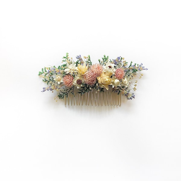 Peigne à cheveux, Épingles à cheveux, Fleurs séchées, stabilisé, Peigne à fleurs, Accessoires de barrettes à cheveux, Accessoire de mariage, Simple, Fée, Printemps, Bal de promo, Mariée