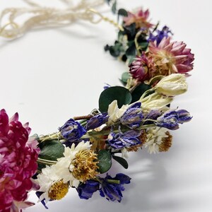 Dried Flower Floral Crown, Eucalyptus Strawflower Head Wreath image 6