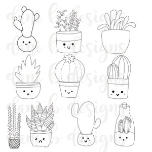 Conjunto de carimbo Procreate Kawaii Cactus - Conjunto de pincéis - iPad, iPad Pro - Carimbo digital - Desenhado à mão - Planejador digital - Bullet Journal - Arte digital