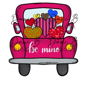 valentine&#39;s day truck clipart | digital download | sublimation design | hand drawn | printable | artwork | digital file | hearts