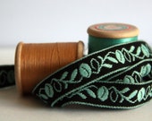 2 yards Beautiful Vintage Floral Saphire Blue Cotton Ribbon -- Floral Woven Embroidered Jacquard Ribbon