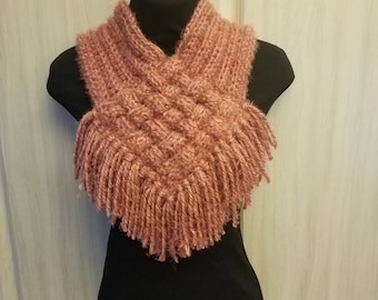 Dusty Rose Weave Cowl with Fringe