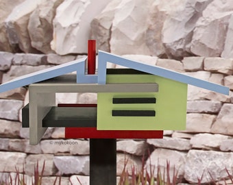 Modern Mid Century Birdhouse, Wood Bird House, Carport