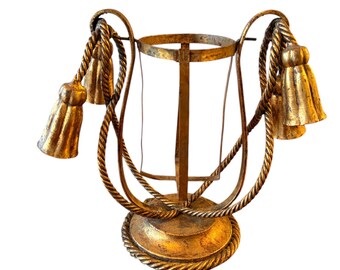 Vintage Hollywood Regency Brass Gilt Metal Rope Tassel Wine Holder