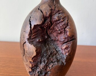 Vintage Hand Made Turned Burlwood Bud Vase 7.25” x 4” OOAK