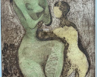 1951 Ernest Bradfield Reed Mother and Son Engraving Limited Edition 13/50 Signed Mid Century Modern