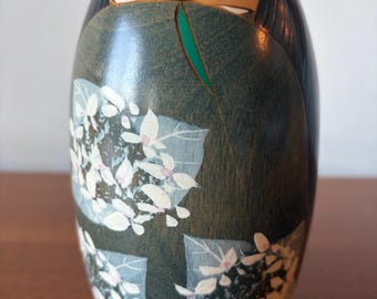 Vintage Japanese Kokeshi Doll Girl Signed Master Usaburo Okomata Floral