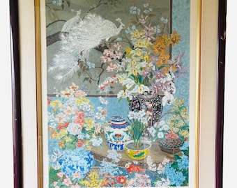 Vintage 1981 John Powell Peacock Screen Serigraph Limited Edition 136/350 Signed Framed Floral
