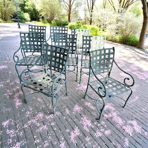 Vintage Richard Frinier Brown Jordan Florentine Set 8 Armchairs Verdigris Cast Aluminum