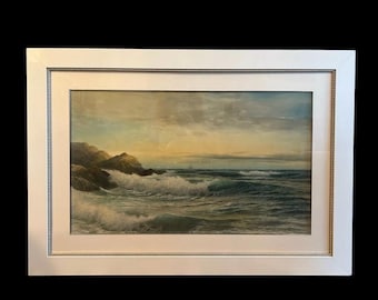 Antique Original Watercolor George Howell Gay Seascape Ocean Waves Nautical Painting