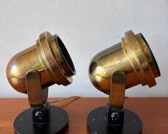 Vintage Brass Pair Mid Century Spot Lights Marine Cabin Reading Lamps Adjustable