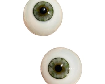 Vintage Blown Glass Human Style Hazel Green PAIR Eyes Eyeballs Doll 32mm