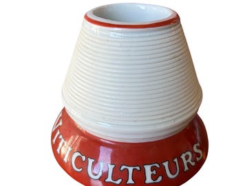 Antique French Porcelain Wood Match Striker Holder Cafe des Viticulteurs