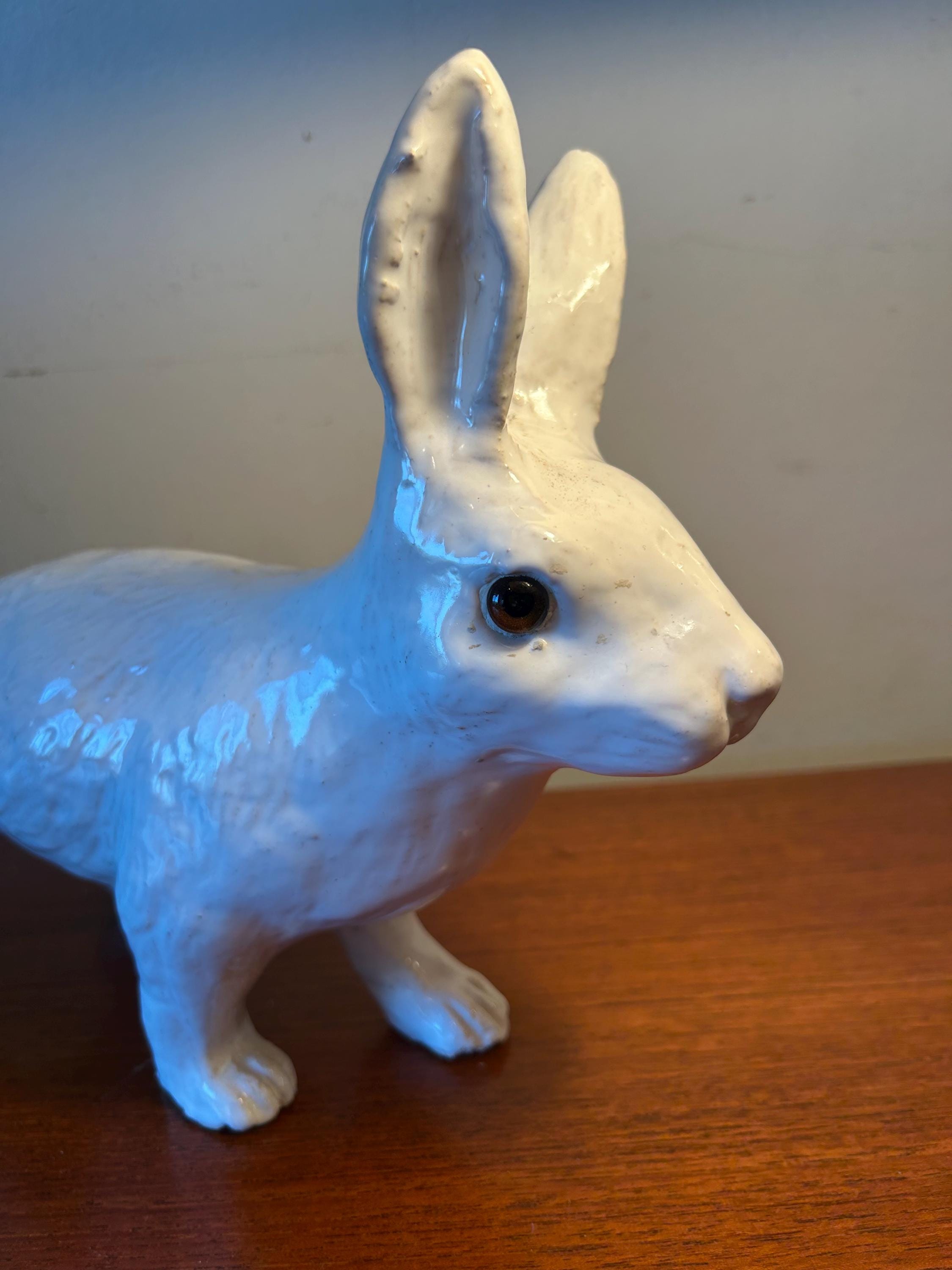 Vintage Bavent Poterie France White Bunny Rabbit Terracotta Figure