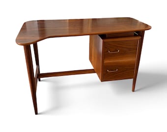 Mid Century Modern American of Martinsville Walnut Sculptural Floating Desk Merton Gershun Mint