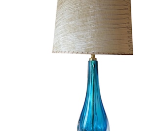 MCM Murano Style Made Goods Sapphire Blue Turquoise Glass Teardrop Handblown Table Lamp More Available No Shade NOS