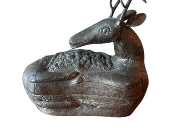 Antique Cambodian Silver Stag Deer Betel Box Lift off Lid A