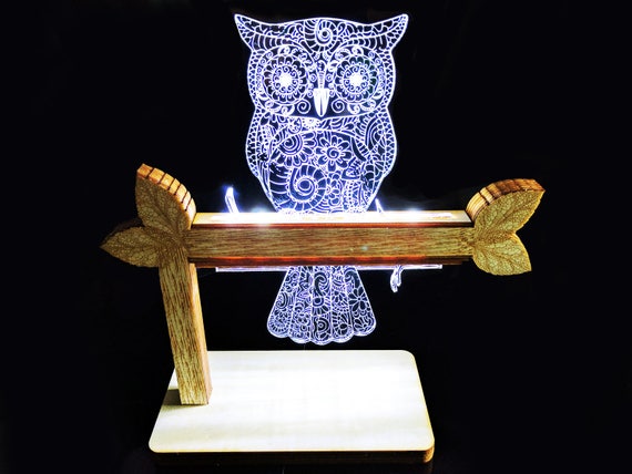 Bedside Lamp Wooden Owl Nightlight Desk Lamp Bird Lamp Owl Etsy