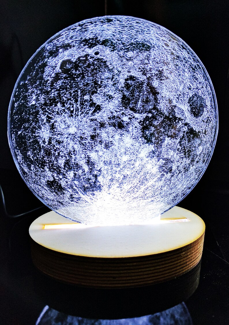 Moon lamp moon phase full moon bedside lamp wooden lamp Etsy