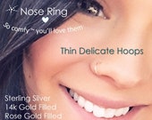 Nose Ring Nose Hoop Septum Ring Sterling Silver Gold Rose Gold 3mm 4mm 5mm 6mm 7mm 8mm 9mm 10mm 11mm 12mm 20g 22g Thin Handmade Small Tiny