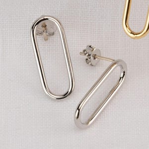 Silver Earrings Paperclip Chain Oval Minimalist Hoop Earrings Rectangle Silver Earring Large Link Pierced Hoop Wife Girlfriend Mothers Day