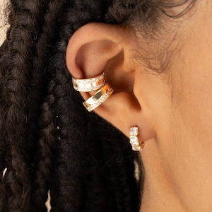 Gold Diamond EAR CUFFS CZ Ear Wrap Conch Cuff Bridal Gold Ear Cuff Fake Piercing Ear Stack Festival Jewelry Unisex Birthday Gift Mothers Day
