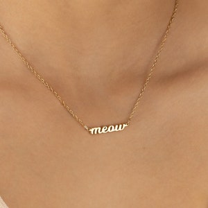 Meow Necklace Cat Lover Pendant Bracelet Anklet Water Resistant Gold Filled Pet Memorial Mom Girlfriend Daughter Friend Cat Mom immagine 1