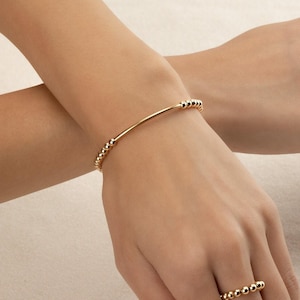 GOLD BEADED BAR bracelet • dainty gold bracelet • rose gold sterling silver • stackable, stretch, water resistant • gift for her • BRBP2AK