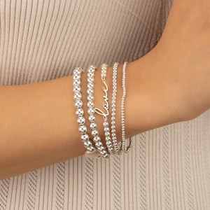 LOVE NAME BEADED bracelet set •  • dainty bracelet stack • stretch and water resistant • bridal jewelry • BRBP3BCTAp