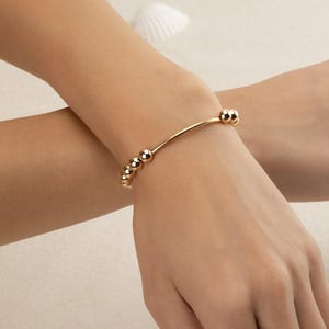 GOLD BEADED BAR bracelet • dainty gold bracelet • rose gold sterling silver • stackable, stretch, water resistant • gift for her • BRBP2AL