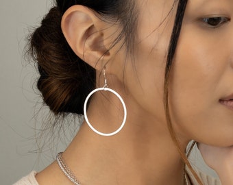 Silver Hoop Earrings Large Round Hoops Thin Delicate Silver Gold Rose Gold Pierced Dangle Earrings  Mom Wife Girlfriend Daughter Sister