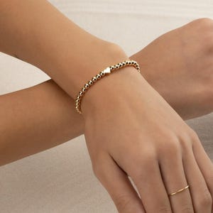 HEART GOLD BEADED bracelet • dainty gold bracelet • 14k gold filled • stackable, stretch, water resistant • gift for her • BRBP2AO