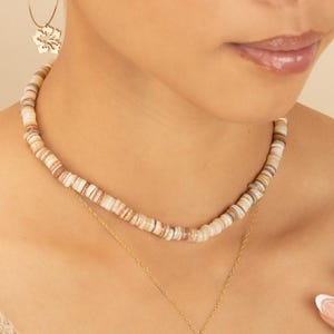 BROWN SEASHELL BEADED necklace • heishi puka shell choker • beach jewelry • water resistant • statement layering